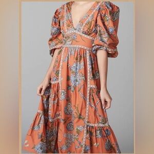 Tuckernuck Love the Label Floral Border Smocked Puff Sleeve Midi Anthropologie